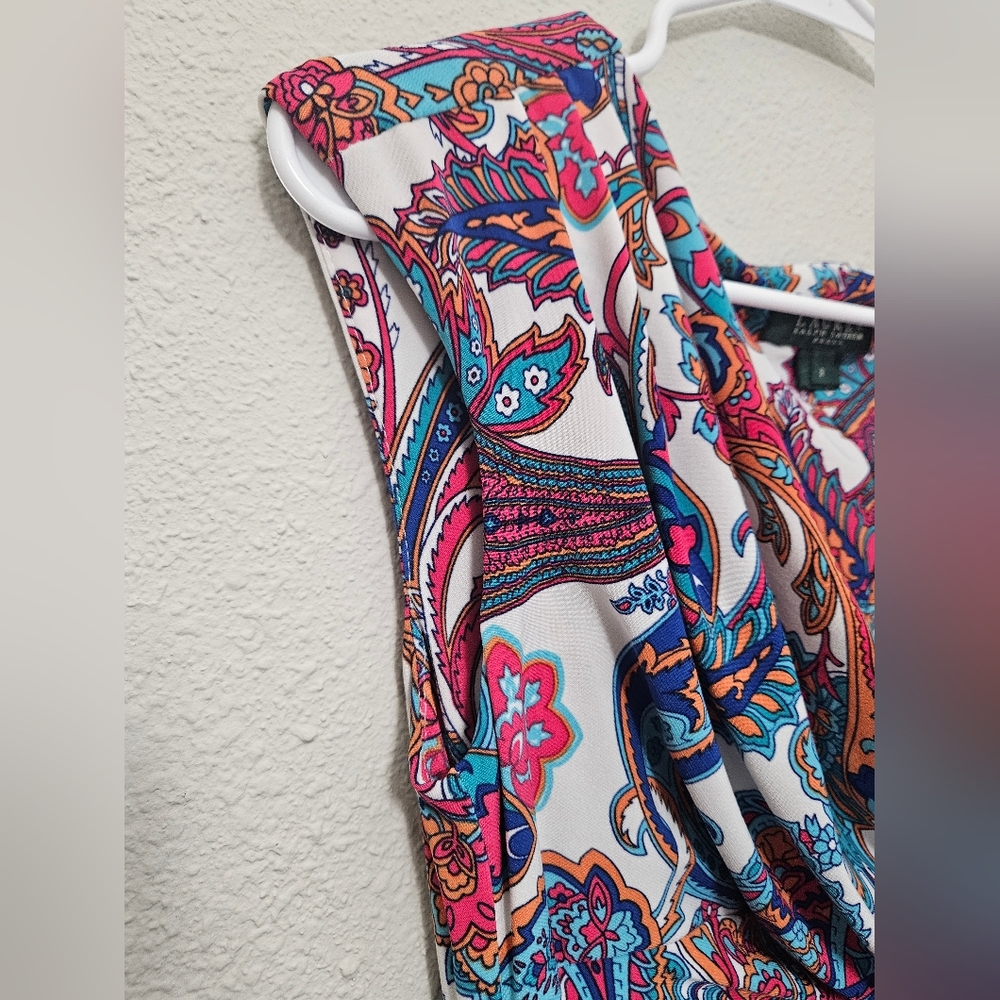 Lauren ralph lauren 6 sleeveless paisley floral sheath cowl neck midi dress - Picture 5 of 7